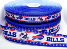 Load image into Gallery viewer, Buffalo Bills Grosgrain Ribbon. Special Edition 5/8" or 7/8" Football Ribbon NFL Sports Ribbon. Patriotic Ribbon