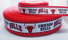 Load image into Gallery viewer, 7/8" and 1.5" Chicago Bulls Basketball Grosgrain Ribbon Sports Team Ribbon NBA Ribbon