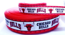 Load image into Gallery viewer, 7/8" and 1.5" Chicago Bulls Basketball Grosgrain Ribbon Sports Team Ribbon NBA Ribbon