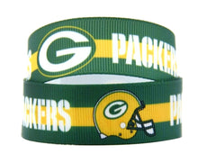 Load image into Gallery viewer, 7/8" Green Bay Packers Grosgrain Ribbon. NFL Football Sports Ribbon. Packers Fan