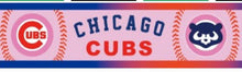 Load image into Gallery viewer, 1.5" Pink Chicago Cubs Ribbon. Baseball Sports MLB Ribbon. Patriotic Red White and Blue with Pink background Chicago Cubs Grosgrain Ribbon