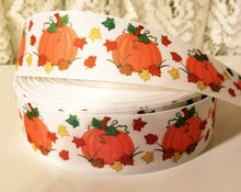 Load image into Gallery viewer, 1.5" Fall Pumpkin Harvest with Maple Fall Leaves Grosgrain Ribbon. Pumpkin Patch