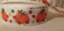 Load image into Gallery viewer, 1.5" Fall Pumpkin Harvest with Maple Fall Leaves Grosgrain Ribbon. Pumpkin Patch