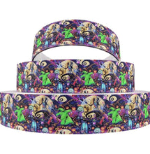 Load image into Gallery viewer, 2" Jack Skellington Oogie Boogie Grosgrain Ribbon. Halloween Nightmare Before Christmas Ribbon. Black and White Jack Skellington Ribbon