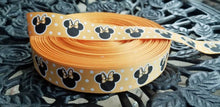 Load image into Gallery viewer, 7/8" Minnie Mouse Light Creamy Orange Peach Polka Dot Grosgrain Ribbon. Polka Dot Ribbon.