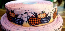 Load image into Gallery viewer, 1.5" and 7/8" (10 yards in stock 7/8") Pumpkin Patch Harvest Gingham Grosgrain Ribbon. Pumpkin Patch. Fall Ribbon