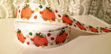Load image into Gallery viewer, 1.5" Fall Pumpkin Harvest with Maple Fall Leaves Grosgrain Ribbon. Pumpkin Patch