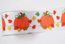 Load image into Gallery viewer, 1.5" Fall Pumpkin Harvest with Maple Fall Leaves Grosgrain Ribbon. Pumpkin Patch