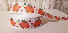 Load image into Gallery viewer, 1.5" Fall Pumpkin Harvest with Maple Fall Leaves Grosgrain Ribbon. Pumpkin Patch