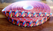 Load image into Gallery viewer, 7/8" David Bowie with Bright Bold Colors Grosgrain Ribbon.  Famous Musicians Icon