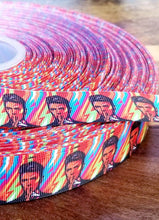 Load image into Gallery viewer, 7/8" David Bowie with Bright Bold Colors Grosgrain Ribbon.  Famous Musicians Icon