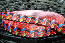 Load image into Gallery viewer, 7/8" David Bowie with Bright Bold Colors Grosgrain Ribbon.  Famous Musicians Icon