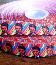 Load image into Gallery viewer, 7/8" David Bowie with Bright Bold Colors Grosgrain Ribbon.  Famous Musicians Icon