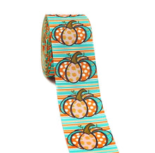 Load image into Gallery viewer, 1.5" and 7/8" Pumpkin Patch Harvest Gingham, Polka Dot Stripes Grosgrain Ribbon. Beautiful Bright Colors Pumpkin Patch. Fall Ribbon