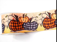 Load image into Gallery viewer, 1.5" and 7/8" (10 yards in stock 7/8") Pumpkin Patch Harvest Gingham Grosgrain Ribbon. Pumpkin Patch. Fall Ribbon