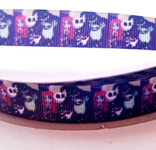Load image into Gallery viewer, 5/8" Jack Skellington, Rag Doll Sally & Oogie boogie Grosgrain Ribbon Nightmare Before Christmas Ribbon. Cost break due to darker than hoped