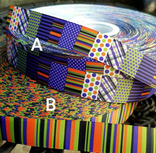 Load image into Gallery viewer, 7/8" Two New Designs Halloween Striped Ribbon and I Love the Stripes with Circles Polka Dots and more.