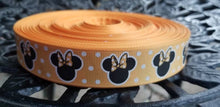 Load image into Gallery viewer, 7/8" Minnie Mouse Light Creamy Orange Peach Polka Dot Grosgrain Ribbon. Polka Dot Ribbon.