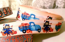 Load image into Gallery viewer, 1.5" Pumpkin Patch Harvest Truck and Scarecrow adorable Pumpkin Patch Fall Ribbon