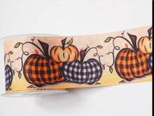 Load image into Gallery viewer, 1.5" and 7/8" (10 yards in stock 7/8") Pumpkin Patch Harvest Gingham Grosgrain Ribbon. Pumpkin Patch. Fall Ribbon