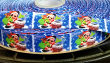 Load image into Gallery viewer, 7/8" Christmas Santa Mickey Going down the Chimney. Santa Hat and gifts adorable. Grosgrain Ribbon.