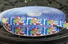 Load image into Gallery viewer, 7/8" Christmas Santa Mickey Going down the Chimney. Santa Hat and gifts adorable. Grosgrain Ribbon.