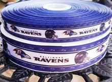 Load image into Gallery viewer, NFL Baltimore Ravens Ribbon. In 7/8" and 1.5" NFL Football Ribbon Sports Team Ribbon