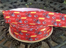 Load image into Gallery viewer, 1.5" Kansas City Chiefs Football Grosgrain Ribbon. Football Ribbon, NFL Sports Ribbon. KC Ribbon