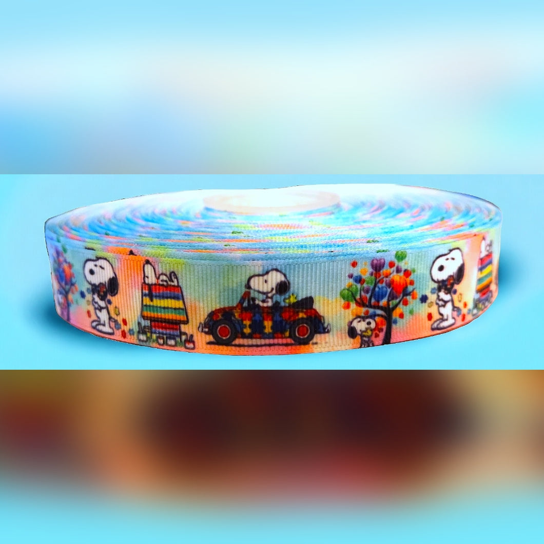 7/8'' Autism Awareness Snoopy Dog Ribbon. Snoopy Dog. Doggie Ribbon Austim Awareness Ribbon