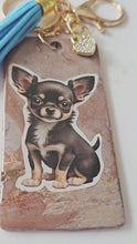 Load and play video in Gallery viewer, Black &amp; Tan Chihuahua Resin Keychain – Handmade Polymer Clay &amp; Glitter One of a Kind give to rescues
