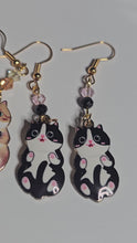 Load and play video in Gallery viewer, Cat Dangle Earrings | Tuxedo, Tabby &amp; Gray Cat | Crystal Bead Earrings | Cat Lover Gift | Gives to Cat Rescues
