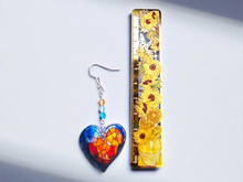 Load image into Gallery viewer, Stained Glass Heart Earrings. Heart Earrings. Heart Jewelry. Colorful Bright Jewelry. Heart Drop Earrings.
