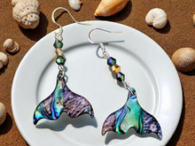 Load image into Gallery viewer, Abalone Shell Earrings. Whale Tail Earrings. Fish Earrings. Ocean Jewelry. Aquatic Jewelry. Aquarium. Natural Earrings
