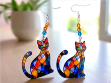 Load image into Gallery viewer, Cat Earrings. Stained Glass Earrings. Stained Glass Cat  Earrings. Animal Earrings.
