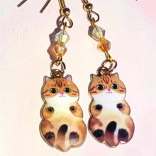 Load image into Gallery viewer, Cat Dangle Earrings | Tuxedo, Tabby &amp; Gray Cat | Crystal Bead Earrings | Cat Lover Gift | Gives to Cat Rescues
