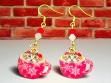 Load image into Gallery viewer, Christmas Earrings. Cat Earrings. Christmas Cat Earrings. Coffee Cup Earrings. Cat Jewelry. Tea Cup Earrings. Christmas Jewelry. Pet Gifts
