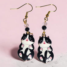 Load image into Gallery viewer, Cat Dangle Earrings | Tuxedo, Tabby &amp; Gray Cat | Crystal Bead Earrings | Cat Lover Gift | Gives to Cat Rescues
