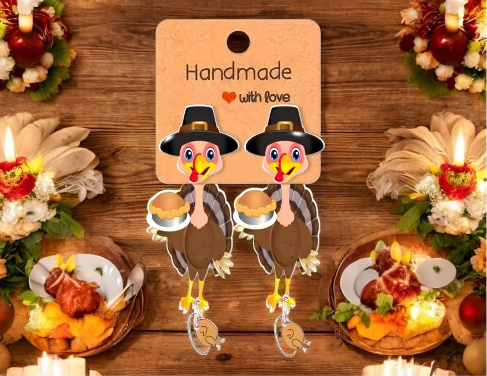 Turkey Earrings. Funny Earrings. Fall Earrings. Pumpkin Harvest Earrings. Thanksgiving Earrings. Stud Earrings