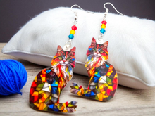 Load image into Gallery viewer, Cat Earrings. Stained Glass Cat Earrings. Cat Jewelry. Animal Earrings. Pet Party Favors.
