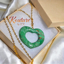 Load image into Gallery viewer, Olive Green Heart Necklace – Hand-Sculpted Polymer Clay with Gold Foil | Signature Sculpted Collection
