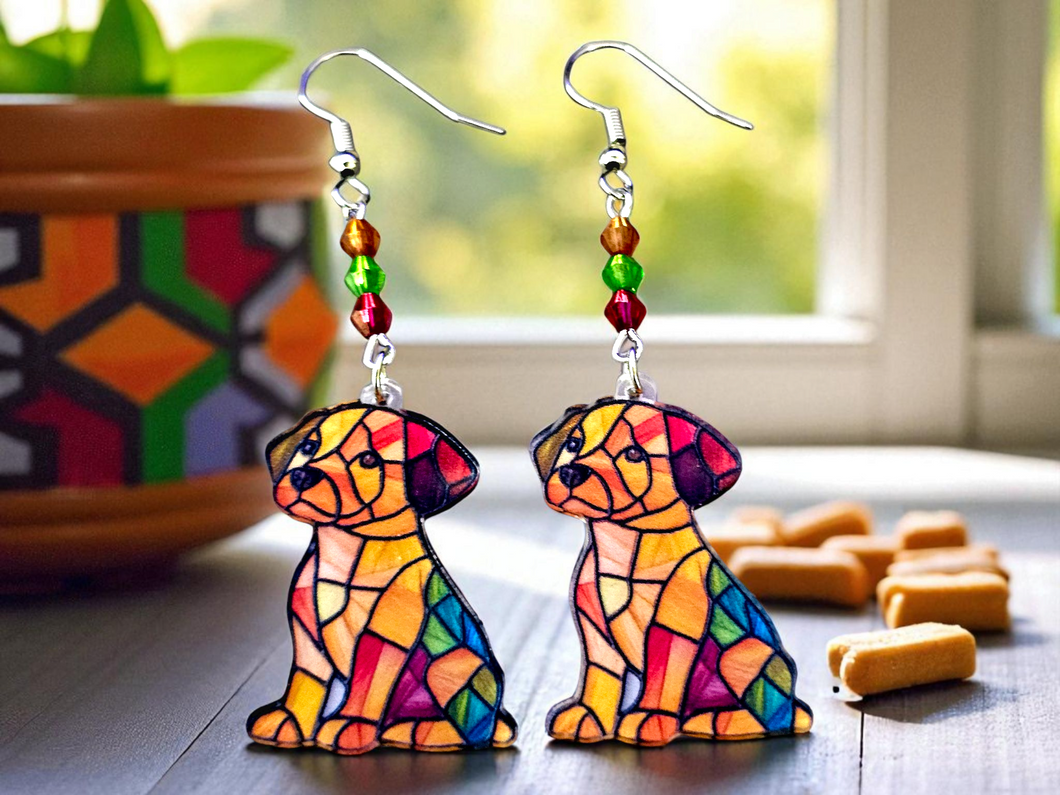 Dog Earrings. Stained Glass Design Earrings. Puppy Earrings
