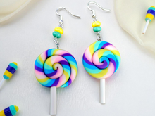 Load image into Gallery viewer, Lollipop Earrings. Candy Earrings. Candy Sucker Earrings. Candy Jewelry. Food Earrings. Food Jewelry
