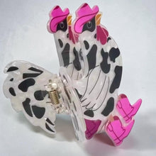 Load image into Gallery viewer, CowGirl Chicken Hair Claw Clip | Cow Print Acrylic | Funny Chicken Gift | Western Hair Accessories
