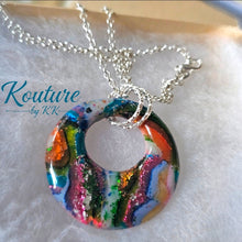 Load image into Gallery viewer, Rainbow Donut Pendant Necklace – Hand-Sculpted Polymer Clay with Multi-Color Foils &amp; Glitter | Signature Sculpted Collection | One of a Kind
