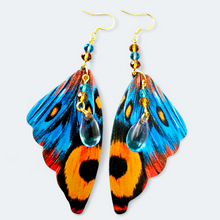 Load image into Gallery viewer, BUTTERFLY EARRINGS. Butterfly Wing Earrings. Monarch Butterfly Earrings. Butterfly Wing Jewelry. Butterfly Jewelry. Cyrstal Bead Earrings.
