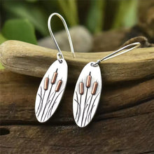 Load image into Gallery viewer, Catstail Earrings. Rustic Bohemian Metal Catstail Metal Earrings.  Plant Jewelry. Flower Jewelry.
