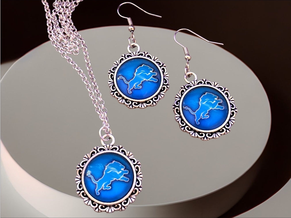 Lions Football Earrings: Lions Football Necklace. Sports Jewelry.