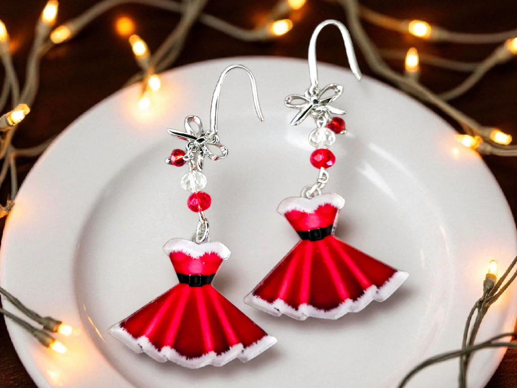 Christmas Earrings. Santa Dress Dangle Earrings. Mrs Clause Earrings. Party Dress Earrings. Cowgirl Christmas Earrings. Cowgirl Jewelry