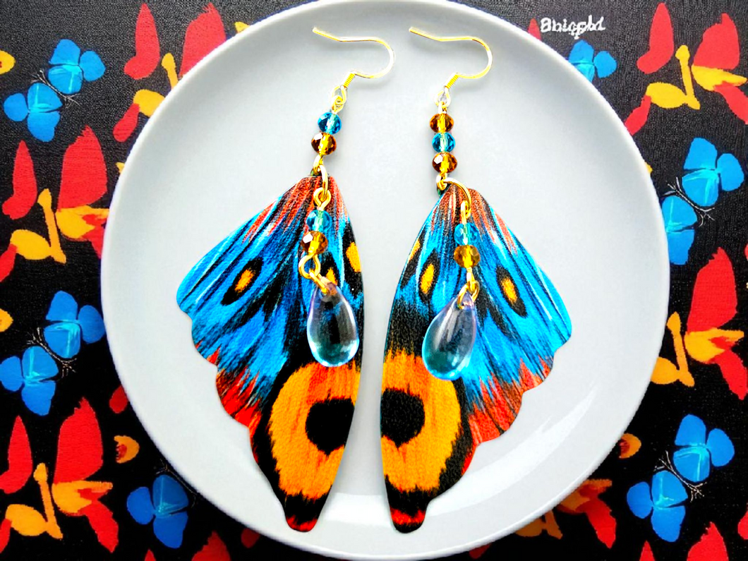 BUTTERFLY EARRINGS. Butterfly Wing Earrings. Monarch Butterfly Earrings. Butterfly Wing Jewelry. Butterfly Jewelry. Cyrstal Bead Earrings.