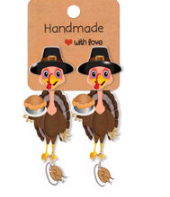 Load image into Gallery viewer, Turkey Earrings. Funny Earrings. Fall Earrings. Pumpkin Harvest Earrings. Thanksgiving Earrings. Stud Earrings
